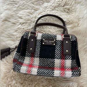 Vintage Kate Spade plaid handbag chocolate brown, black and orange